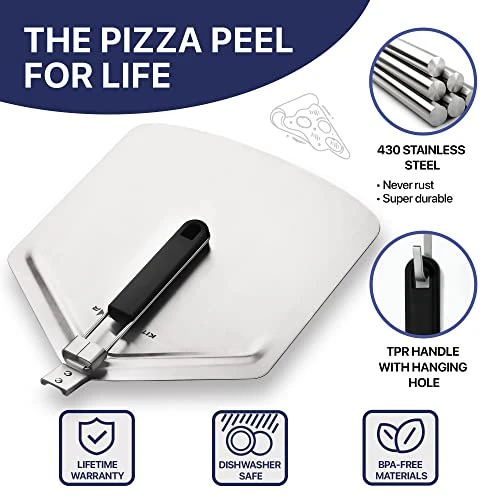 Stainless Steel Pizza Peel With Folding Handle (13 X 16.5 Inches) For Oven Pizza Turning, Placement And Retrieving - Professional Baking Tools Series 4 Stainless Steel Pizza Peel With Folding Handle (13 X 16.5 Inches) For Oven Pizza Turning, Placement And Retrieving - Professional Baking Tools Series - Image 2