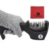 Knife Sharpeners For Steel And Ceramic Kitchen Knives - Manual Handheld System To Safely Sharpen And Hone Your Knife - Includes Cut Resistant Glove And Blade Cloth (Black) -KitchenAid Shop 51X0ydgbF0L