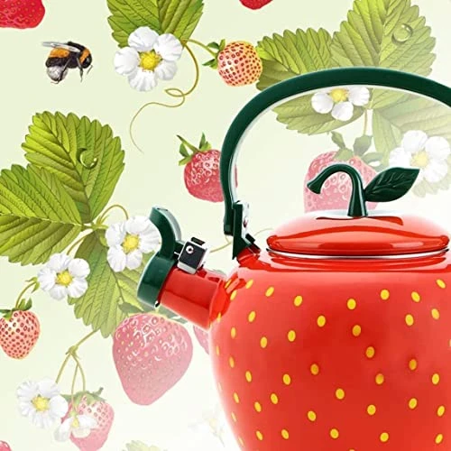 Whistling Tea Kettle For Stove Top Enamel On Steel Teakettle, Supreme Housewares Strawberry Decor Design Teapot Water Kettle Cute Kitchen Accessories Teteras (2.3 Quart, Strawberry) 8 Whistling Tea Kettle For Stove Top Enamel On Steel Teakettle, Supreme Housewares Strawberry Decor Design Teapot Water Kettle Cute Kitchen Accessories Teteras (2.3 Quart, Strawberry) - Image 6