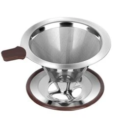 Ur Over Coffee Dripper,RealPero Coffee Filter Stainless Steel Paperless And Reusable,Professional Drip Brew Coffee Cone Strainer,Update Double Micro Mesh Filter With Cup Stand,1-2 Cup