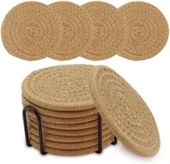 Coasters For Drinks With Holder, 6pcs Vintage Woven Coasters For Coffee Table, Water Absorbent Coaster Set, Handmade Braided Fabric Coasters, Home Decor Gifts (Brown) -KitchenAid Shop 51XEPbgeXoL. AC