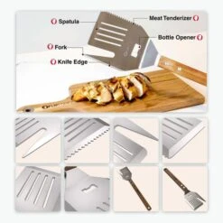 LipFork Boss - 5 In 1 Grill Spatula With Knife, Fork, Bottle Opener And Turner BBQ Tools. All In One Grill Accessories Set For Outdoor Grills. 18 Inch Grilling Accessories BBQ Set