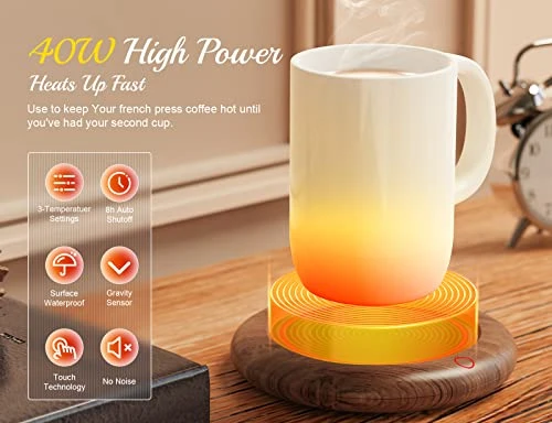 Coffee Mug Warmer, 40W Coffee Cup Warmer For Desk With 3 TEM Setting Breathing Light Gravity-Induction Smart Electric Beverage Warmers Heating Plate For Coffee, Milk, Tea, Candle Wax 4 Coffee Mug Warmer, 40W Coffee Cup Warmer For Desk With 3 TEM Setting Breathing Light Gravity-Induction Smart Electric Beverage Warmers Heating Plate For Coffee, Milk, Tea, Candle Wax - Image 2