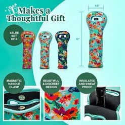 Wine Tote Carrier Bag With Magnetic Handle Clasp From Made Easy Kit Neoprene Champagne Bottle Protective Travel Or Gift Bag - Set Of 3 (Floral Patterns) -KitchenAid Shop 51XJQXo4TDL