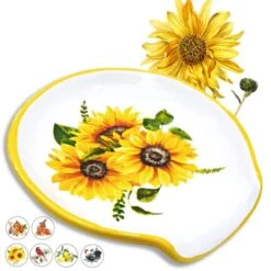 Sunflower Kitchen Decor - Sunflower Spoon Rest, Ceramic Spoon Rest For Stove Top | Large Spoon Rest For Kitchen Counter | Farmhouse Kitchen Utensil Holder Spoon Holder | Sunflower Gifts For Women