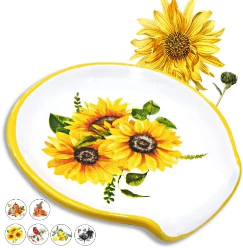 Sunflower Kitchen Decor - Sunflower Spoon Rest, Ceramic Spoon Rest For Stove Top | Large Spoon Rest For Kitchen Counter | Farmhouse Kitchen Utensil Holder Spoon Holder | Sunflower Gifts For Women 14 Sunflower Kitchen Decor - Sunflower Spoon Rest, Ceramic Spoon Rest For Stove Top | Large Spoon Rest For Kitchen Counter | Farmhouse Kitchen Utensil Holder Spoon Holder | Sunflower Gifts For Women - Image 12