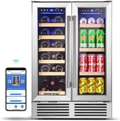 Wine And Beverage Refrigerator, 24 Inch Dual Zone Wine Cooler, With Smart APP Control And 2 Safety Locks,Soft LED Light Hold 19 Bottles And 57 Cans, Built-In Or Freestanding -KitchenAid Shop 51XT7RP8k2L. AC