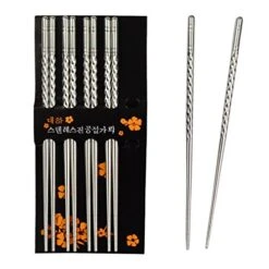 Metal Steel Chopstick Stainless Steel Spiral Chopsticks 8.8 Inches Long Lightweight Chopstick Set Reusable Classic Style For Kitchen Dinner 5 Pairs Silver