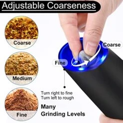 Gravity Electric Pepper Grinder, Salt Or Pepper Mill & Adjustable Coarseness, Battery Powered With LED Light, One Hand Automatic Operation