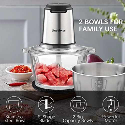 Food Processor, Electric Food Chopper With 2 Bowls 8 Cup And 8 Cup, Meat Grinder With 4 Large Sharp Blades For Meat, Fruits, Vegetables, Baby Food, Nuts, 2 Speed, 350W. Fruits, Vegetables, Baby Food, Nuts, 2 Speed, 350W. 4 Food Processor, Electric Food Chopper With 2 Bowls 8 Cup And 8 Cup, Meat Grinder With 4 Large Sharp Blades For Meat, Fruits, Vegetables, Baby Food, Nuts, 2 Speed, 350W. Fruits, Vegetables, Baby Food, Nuts, 2 Speed, 350W. - Image 2