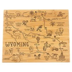 Destination Wyoming State Shaped Serving And Cutting Board, Includes Hang Tie For Wall Display