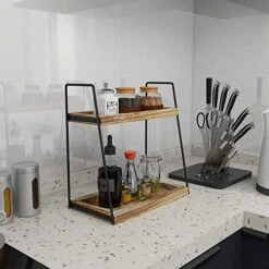 Dorhors 2 Tier Bathroom Counter Organizer Storage,Vanity Organizer For Bathroom Counter,Wood Counter Standing Rack For Bathroom,Dresser,Kitchen -KitchenAid Shop 51XhOpZNokL