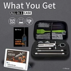 Ofargo 304-Stainless Steel Meat Injector Syringe With 4 Marinade Needles And Travel Case For BBQ Grill Smoker, 2-oz Large Capacity, Both Paper User Manual And E-Book Recipe -KitchenAid Shop 51XkQZ6yJvL