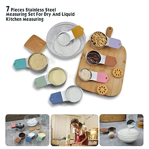 Agnetic Measuring Cups Set, 7 Pieces 18/8 Stainless Steel Stackable Nesting Heavy Duty Metal Measure Cups, Color Silicone Handle Kitchen Tools For Dry And Liquid Ingredients Colorful 7 Agnetic Measuring Cups Set, 7 Pieces 18/8 Stainless Steel Stackable Nesting Heavy Duty Metal Measure Cups, Color Silicone Handle Kitchen Tools For Dry And Liquid Ingredients Colorful - Image 5
