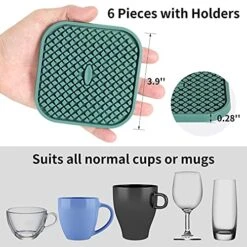 Silicone Coasters [6 Pack] ME.FAN Coasters For Drinks,Drink Coasters With Holder - Cup Mat - Non-Slip, Non-Stick, Stay Put, Deep Tray - Prevents Furniture And Tabletop Damages Square Nave Blue -KitchenAid Shop 51Xo9tYNjUL