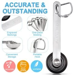 Upgrade Stainless Steel Measuring Spoons Set, Small Tablespoon, Teaspoons, Set 6 With Bonus Leveler, Etched Markings And Removable Clasp For Dry And Liquid, Fits In Spice Jars -KitchenAid Shop 51Xw55i5A0L