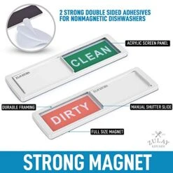 Dishwasher Clean Dirty Magnet Sign - Strong Clean Dirty Dishwasher Magnet For Stainless Steel & Other Magnetic Surfaces - Easy To Read Clean Dirty Magnet For Dishwasher (Silver)