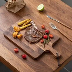 Muso Wood Walnut Cutting Board For Kitchen, Wooden Chopping Board With Handle To Hang, Square Bread Pizza Cheese Board, Charcuterie Board Used For Serving Platter 15.7x9.8 Inch -KitchenAid Shop 51Y1TU8OLFL