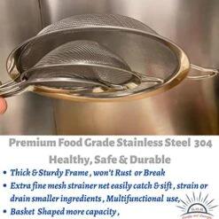 Fine Mesh Sieve Strainer Set Of 3pcs, Stainless Steel (304-18/8) With Sturdy Long Handles Sieve Mesh, Small 8cm, Meduim 12cm, Large 18cm, Rust Free Strainers And No Sharp Edges