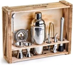 Bartender Kit: 11-Piece Bar Tool Set With Rustic Wood Stand | Perfect Home Bartending Kit And Cocktail Shaker Set For A True Drink Mixing Experience | Fun Housewarming Gift Idea (Gun-Metal) -KitchenAid Shop 51YCrujo7xL. AC