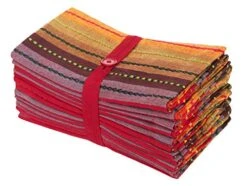 Salsa Stripe Cloth Napkins - 12 Pack - Luncheon Brunch Dinner Table Napkins - 100% Cotton Everyday Harvest Autumn Fall Orange Holiday - Reusable Washable Oversized - 20x20- Red Rust Multi