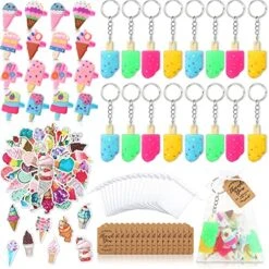114 Pcs Ice Cream Party Favors Ice Cream Birthday Party Decoration Supplies,include Ice Cream Keychain, Ice Cream Ring, Ice Cream Sticker, Thank You Tag And Organza Bags For Kids Ice Cream Theme Party
