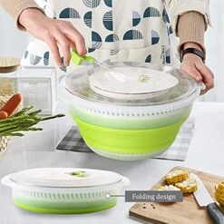 HEIMP Dryer Fold Salad Spinner, Lettuce Vegetables And Fruits Quickly Drain Easy To Use Salad Spinner With Bowl, Colander And Built In Draining Kitchen Slicer -KitchenAid Shop 51YSFQ791JS
