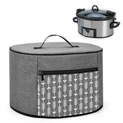 Slow Cooker Dust Cover Compatible For Crock Pot And Hamilton Beach 6-8 Qt Slow Cooker, Dust Free Cover With Zipper Pocket And Wipe Clean Liner, Gray With Arrow