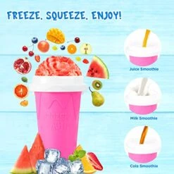 Slushy Cup Slushie Cup, Slushy Maker Cup, Quick Frozen Magic Squeeze Cup, Double Layer Slush Cup Squeeze, For Kids Homemade Summer DIY Milk Shake Ice Cream Maker(Pink)