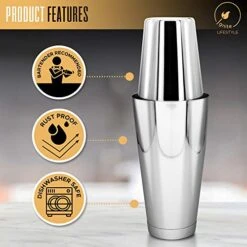 Gnite Lifestyle Boston Cocktail Shaker - Professional Grade Unweighted 18oz & Weighted 28oz Boston Shaker Set + Recipes Book - Martini Shaker - Easy To Clean Bartender Kit - Drink Shaker/Drink Mixer -KitchenAid Shop 51YfUd7IeNL