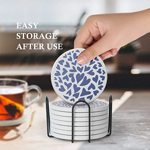 Absorbing Stone Coasters For Drinks Cork Base, With 2 Holder, For Housewarming, Apartment Kitchen Room Bar Decor, Suitable For Wooden Table, Set Of 16 (Blue) 7 Absorbing Stone Coasters For Drinks Cork Base, With 2 Holder, For Housewarming, Apartment Kitchen Room Bar Decor, Suitable For Wooden Table, Set Of 16 (Blue) - Image 5