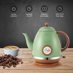 Electric Kettle With Thermometer Stainless Steel 1.5L 1000W Gooseneck Pour Over Coffee Tea Kettle, Hot Water Boiler Heater With Water Temperature Display Quick Heating Boiling Water 110V US Plug Green -KitchenAid Shop 51Ytt7KJmoL
