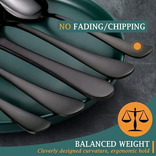 20 Piece Black Silverware Set Service For 4, Stainless Steel Flatware Utensils Set, Black Cutlery Set Knives Spoons And Forks Set, Mirror Polished, Dishwasher Safe 5 20 Piece Black Silverware Set Service For 4, Stainless Steel Flatware Utensils Set, Black Cutlery Set Knives Spoons And Forks Set, Mirror Polished, Dishwasher Safe - Image 3