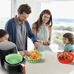 Air Fryer Liners Silicone Air Fryer Liners Large Round 8.5" 2 Pack BPA Free Food Safe Reusable Non-Stick Easy To Clean High Temperature Resistant Fit 5QT To 8QT Air Fryer Fit Cooks Meat And Vegetables