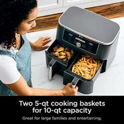 Ninja DZ401 Foodi 10 Quart 6-in-1 DualZone XL 2-Basket Air Fryer With 2 Independent Frying Baskets, Match Cook & Smart Finish To Roast, Broil, Dehydrate & More For Quick, Easy Family-Sized Meals, Grey 8 Ninja DZ401 Foodi 10 Quart 6-in-1 DualZone XL 2-Basket Air Fryer With 2 Independent Frying Baskets, Match Cook & Smart Finish To Roast, Broil, Dehydrate & More For Quick, Easy Family-Sized Meals, Grey -KitchenAid Shop 51ZCTx3euHL
