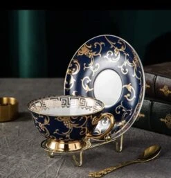 Euro Style Bone China Cup& Saucer Set, Ceramic Tea Coffee Cup For Home Kitchen Wedding (Retro Flower Pattern- Dark Blue) -KitchenAid Shop 51ZHjyJs6KL