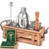 Ixology Bartender Kit With Wooden Stand - Great Housewarming Gift -12 Piece Bar Tools Set With Cocktail Kit Cards - Premium Bartending Kit For A Fun Bar Set - Stainless Steel Cocktail Shaker Set