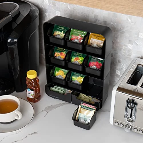 9 Removable Drawers Tea Bag Holder And Condiment Organizer, Black 6 9 Removable Drawers Tea Bag Holder And Condiment Organizer, Black - Image 4