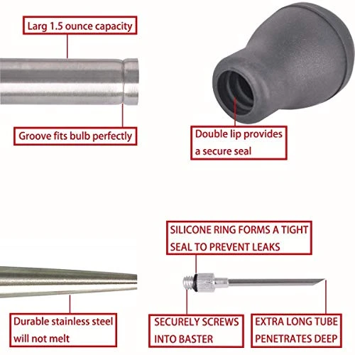 Home Servz 304 Stainless Steel Turkey Baster Syringe Injector Needle With Cleaning Brush- Black Rubber Bulb 6 Home Servz 304 Stainless Steel Turkey Baster Syringe Injector Needle With Cleaning Brush- Black Rubber Bulb - Image 4