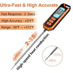 Waterproof IPX7 Thermometer With 5.4" Super Long Probe. Instant Read Thermometer For Food, Liquid, Candle, Cooking And BBQ ! With Backlight, Calibration, Auto Recording Function. T201A