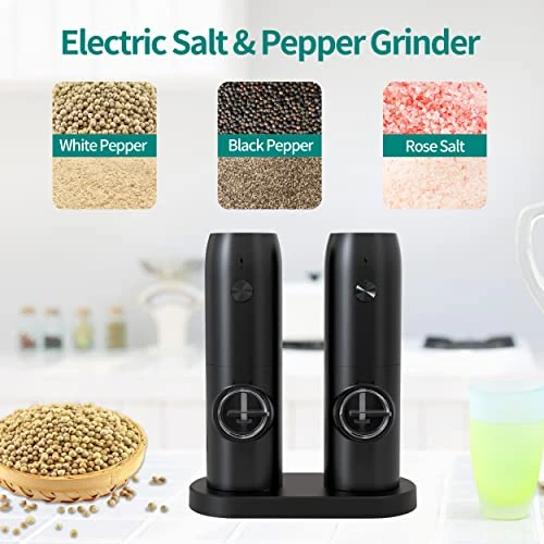 Electric Salt And Pepper Grinder Set, Rechargeable Pepper Grinder With Charger Tray, USB Cable, One Hand Operation, Adjustable Coarseness With Ceramic Grinder, ABS Body, (Set Of 2,Black) 4 Electric Salt And Pepper Grinder Set, Rechargeable Pepper Grinder With Charger Tray, USB Cable, One Hand Operation, Adjustable Coarseness With Ceramic Grinder, ABS Body, (Set Of 2,Black) - Image 2