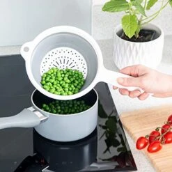 Pop & Store 2 Pack Collapsible Food Colander With Handle, Set Includes 16.5cm & 24cm, White And Grey, Plastic -KitchenAid Shop 51ZyiTkmSHL