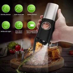 Rechargeable Automatic Salt And Pepper Grinder Set With Safety Switch, Electric Gravity Pepper Grinder Mill With Auto Dust Lids, Upgraded White LED Light And Adjustable Coarseness, 1 Pack -KitchenAid Shop 51a1ns94JHL