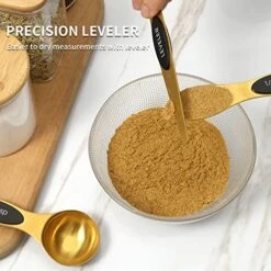 Magnetic Measuring Spoons Set, Stainless Steel, Dual Sided, Stackable, Dual Sided For Measuring Dry And Liquid Ingredients, Fits In Spice Jars, Set Of 8（Gold ） -KitchenAid Shop 51a3E7NYwuL