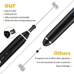 Milk Foamer Handheld, USB Rechargeable Electric Milk Frother, 2 Different Stainless Steel Whisks, 3 Levels Adjustable, Very Suitable For Bulletproof Coffee, Latte, Cappuccino, Hot Chocolate (Black) -KitchenAid Shop 51a88gl8HtL