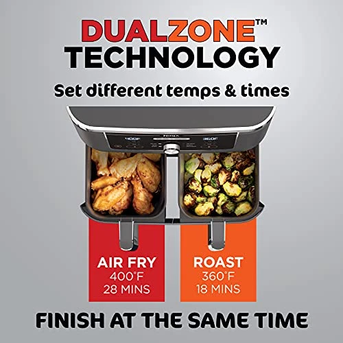 Ninja DZ401 Foodi 10 Quart 6-in-1 DualZone XL 2-Basket Air Fryer With 2 Independent Frying Baskets, Match Cook & Smart Finish To Roast, Broil, Dehydrate & More For Quick, Easy Family-Sized Meals, Grey 6 Ninja DZ401 Foodi 10 Quart 6-in-1 DualZone XL 2-Basket Air Fryer With 2 Independent Frying Baskets, Match Cook & Smart Finish To Roast, Broil, Dehydrate & More For Quick, Easy Family-Sized Meals, Grey - Image 4