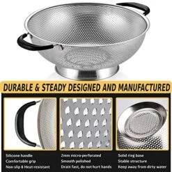 5 Qt Colander 18/8 Stainless Steel Colander Silicone Handle Easy Grip Micro-Perforated Strainer Heavy Duty And Self-draining Solid Ring Base BPA Free Dishwasher Safe - Black -KitchenAid Shop 51aDGzPo98L