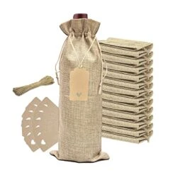 12 Pcs Burlap Wine Bags With Blank Tags And Drawstrings Regular Size Reusable Covers For Christmas, Wedding, Birthday, Travel, Holiday, And Party
