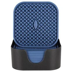 Silicone Coasters [6 Pack] ME.FAN Coasters For Drinks,Drink Coasters With Holder - Cup Mat - Non-Slip, Non-Stick, Stay Put, Deep Tray - Prevents Furniture And Tabletop Damages Square Nave Blue