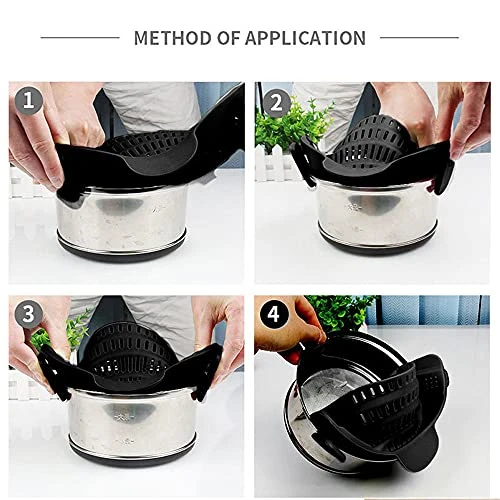 Clip On Strainer For Pots Pan Pasta Strainer, Silicone Food Strainer Hands-Free Pan Strainer, Clip-on Kitchen Food Strainer For Spaghetti, Pasta, Ground Beef Fits All Bowls And Pots - Black 5 Clip On Strainer For Pots Pan Pasta Strainer, Silicone Food Strainer Hands-Free Pan Strainer, Clip-on Kitchen Food Strainer For Spaghetti, Pasta, Ground Beef Fits All Bowls And Pots - Black - Image 3